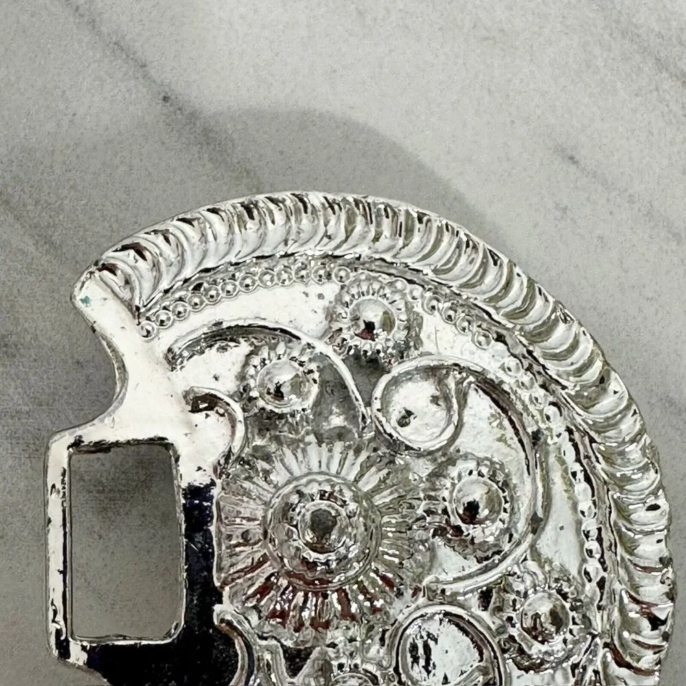 Vintage Silver Tone Ornate Studded Belt Buckle Piece